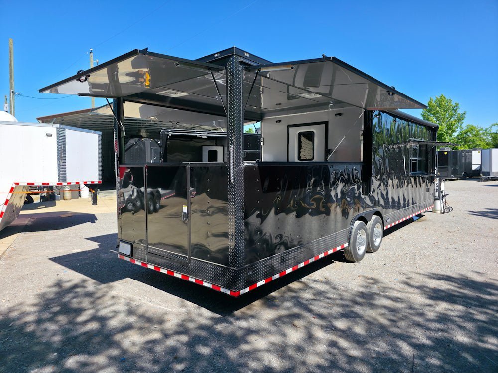 8.5′ X 32′ Concession Trailer Black With Blackout 12′ Porch Food Event Catering — photo 14