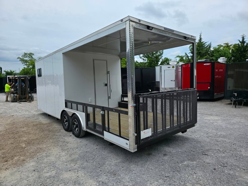 8.5′ X 24′ White Concession Trailer and Toy Hauler With 11 ft BBQ Porch — photo 6