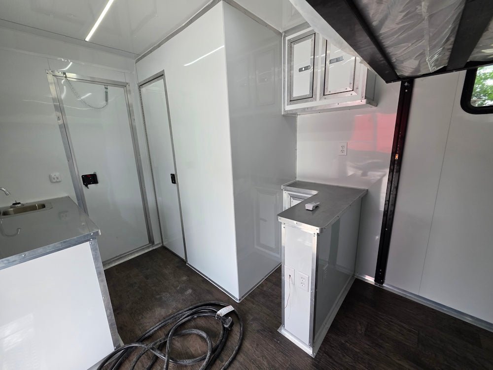 8.5′ X 24′ White Concession Trailer and Toy Hauler With 11 ft BBQ Porch — photo 15