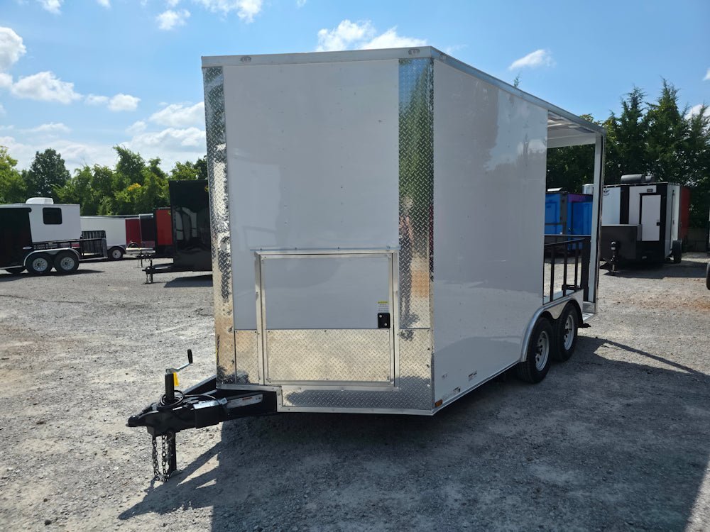 8.5′ X 14′ White Custom Concession Trailer With 7′ Porch BBQ Event Catering — photo 3