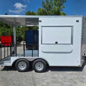 8.5 x 14 white BBQ trailer with 7-foot railed porch - view 9