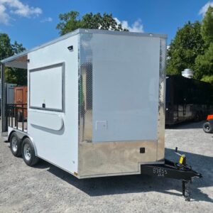 8.5 x 14 white BBQ trailer with 7-foot railed porch - view 10