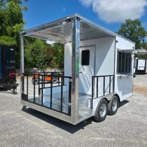 8.5 x 14 white BBQ trailer with 7-foot railed porch - view 11