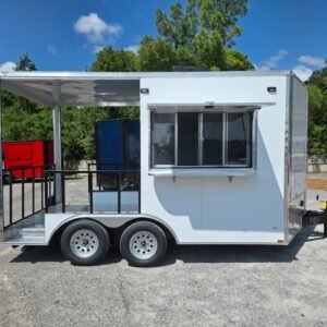 8.5 x 14 white BBQ trailer with 7-foot railed porch - view 12