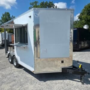 8.5 x 14 white BBQ trailer with 7-foot railed porch - view 13
