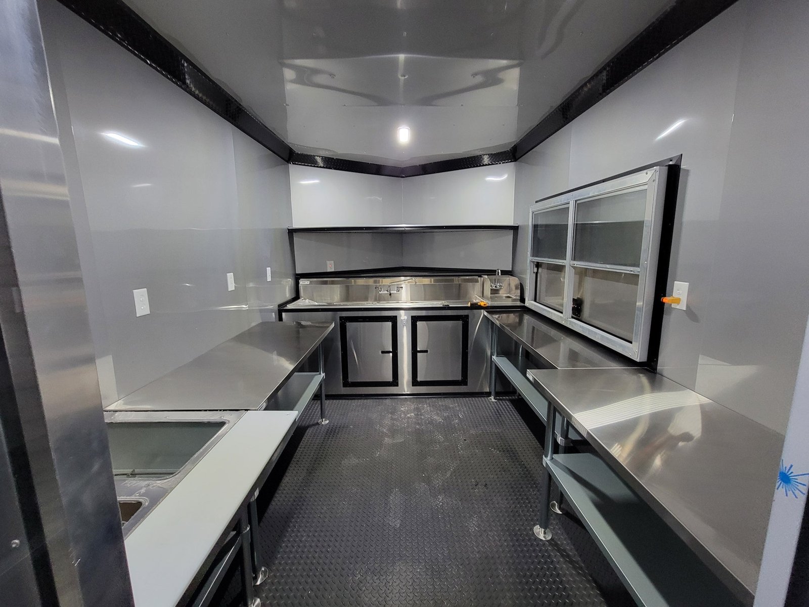 8.5′ X 22′ Custom BBQ Concession Trailer Victory Red With 8′ Porch Black and Blackout Trim — photo 9