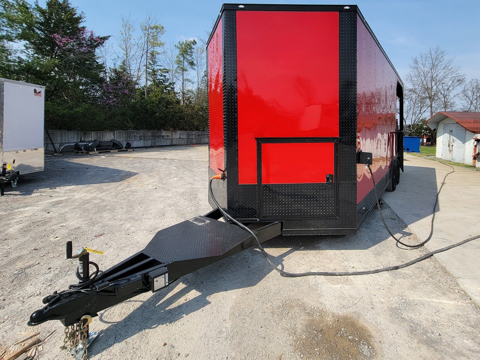 8.5′ X 22′ Custom BBQ Concession Trailer Victory Red With 8′ Porch Black and Blackout Trim — photo 2