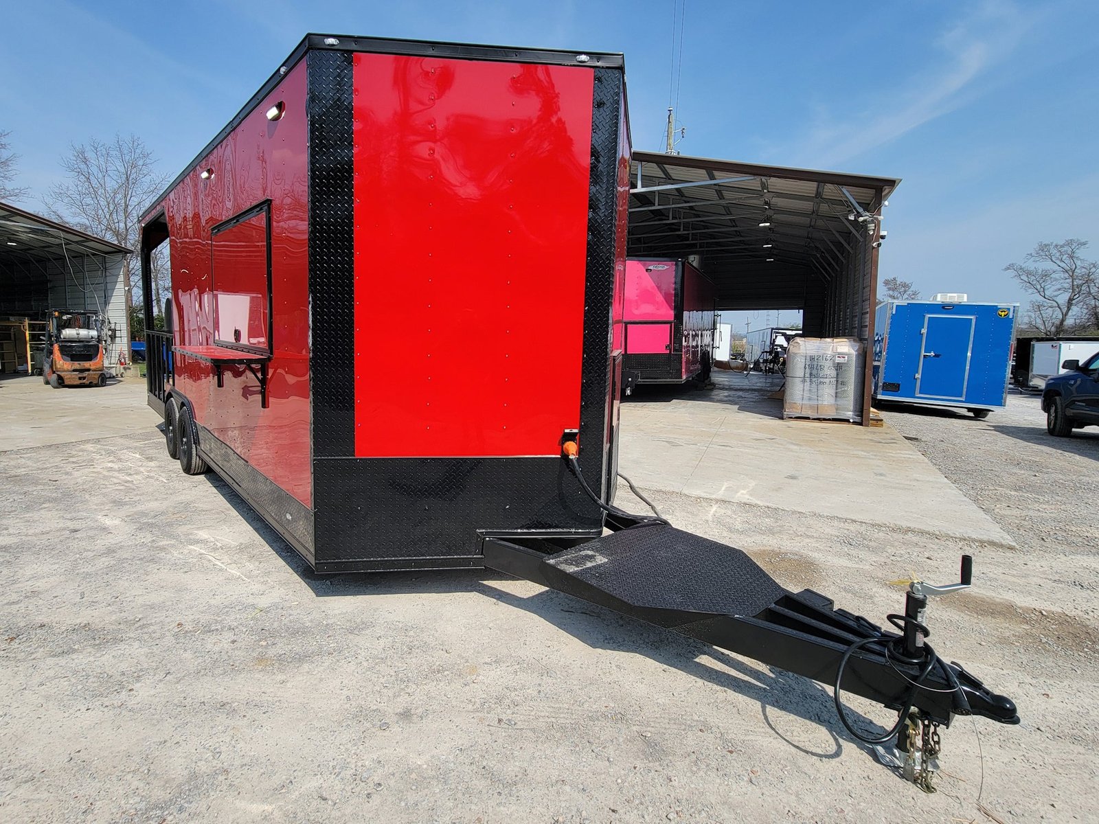 8.5′ X 22′ Custom BBQ Concession Trailer Victory Red With 8′ Porch Black and Blackout Trim — photo 3