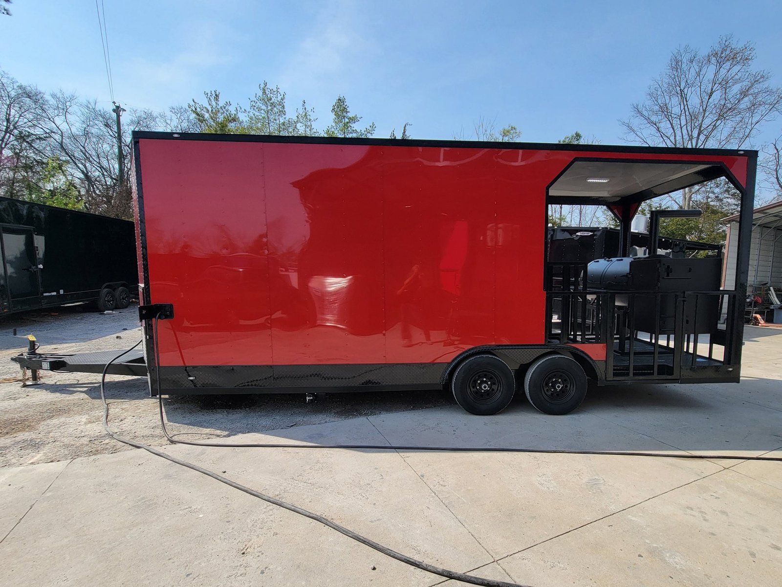 8.5′ X 22′ Custom BBQ Concession Trailer Victory Red With 8′ Porch Black and Blackout Trim — photo 7