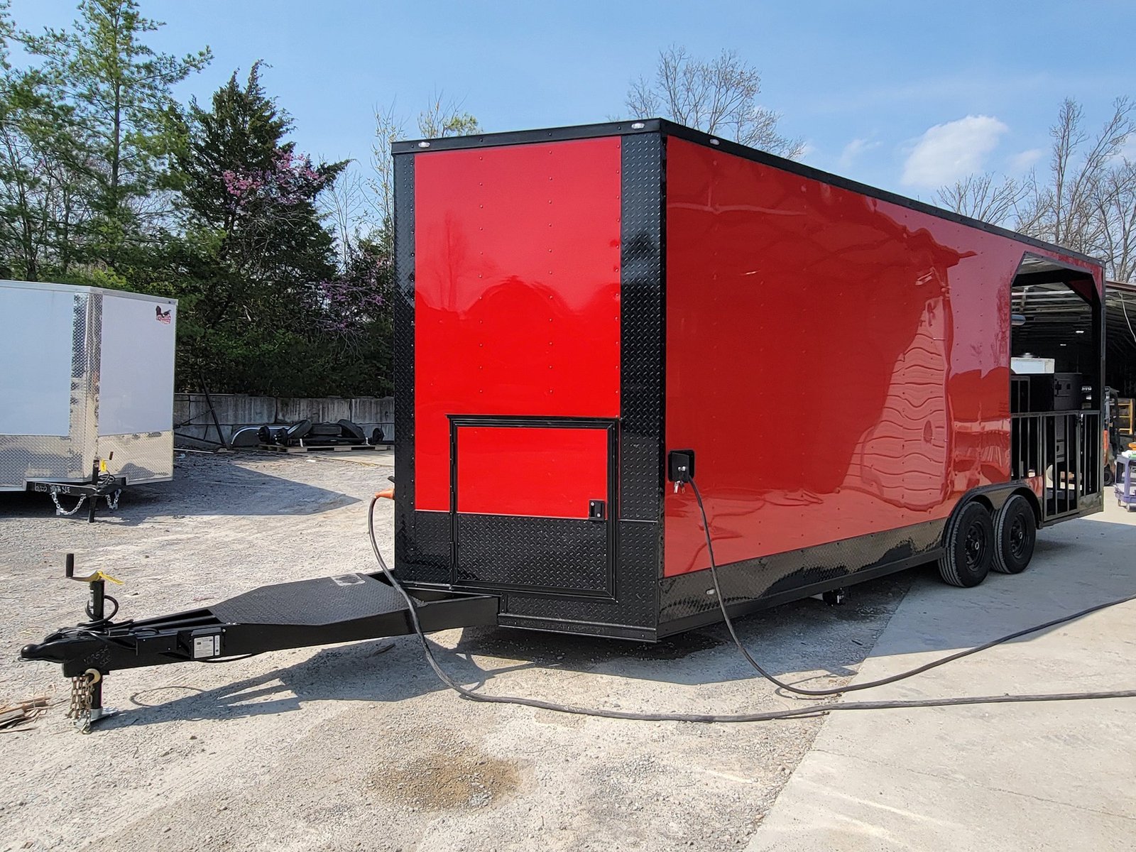 8.5′ X 22′ Custom BBQ Concession Trailer Victory Red With 8′ Porch Black and Blackout Trim — photo 8
