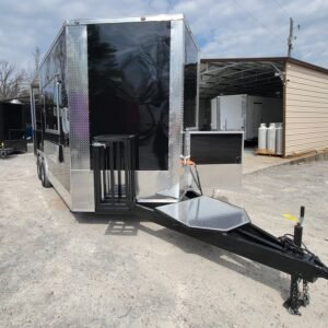 8.5 x 18 black BBQ trailer with 8-foot railed porch - view 3