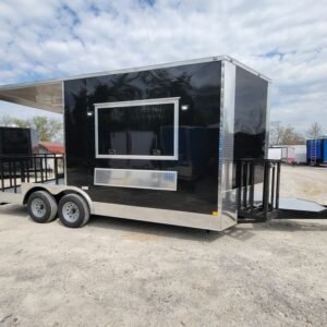 8.5 x 18 black BBQ trailer with 8-foot railed porch - view 4