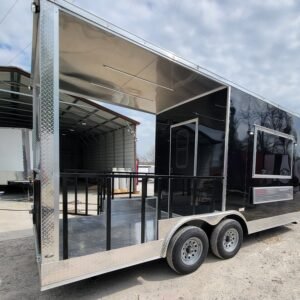 8.5 x 18 black BBQ trailer with 8-foot railed porch - view 5
