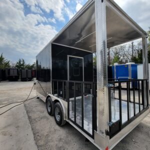 8.5 x 18 black BBQ trailer with 8-foot railed porch - view 7