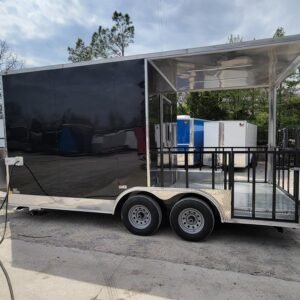 8.5 x 18 black BBQ trailer with 8-foot railed porch - view 8