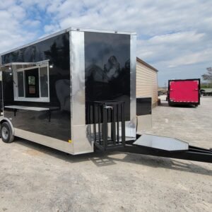 8.5' X 18' Black Concession Trailer With 8ft BBQ Porch Food Event Catering