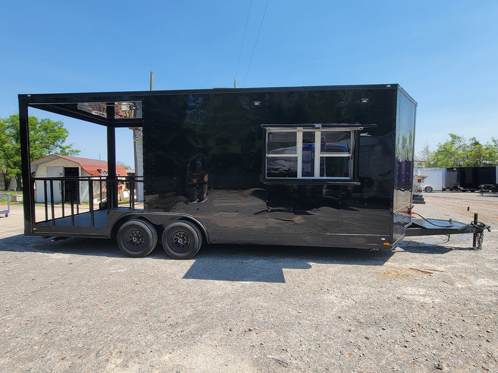 8.5′ X 22′ Concession Trailer Black With Blackout Trim 8ft BBQ Porch