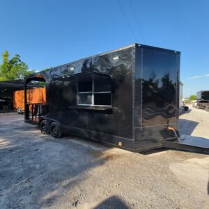 8.5' x 22' Black Concession Trailer With Blackout BBQ Event Catering