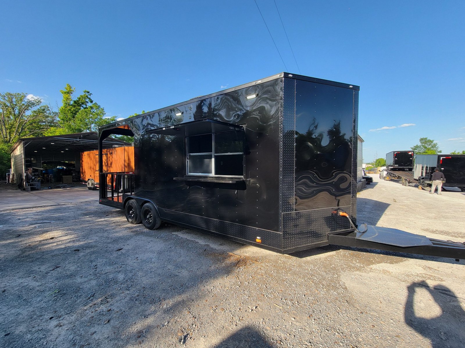 8.5′ x 22′ Black Concession Trailer With Blackout BBQ Event Catering