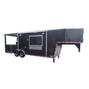 Concession Trailer Charcoal Gray 8.5' x 30' Gooseneck BBQ Smoker Catering Event
