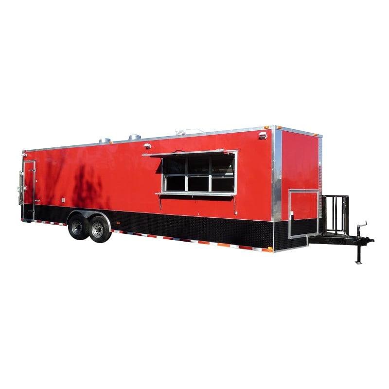 Concession Trailer 8.5′ x 28′ Red – Enclosed Food Catering Event
