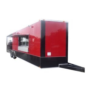 BBQ Concession Trailer 8.5' x 26' Red and Black With BBQ Smoker Porch and Restroom
