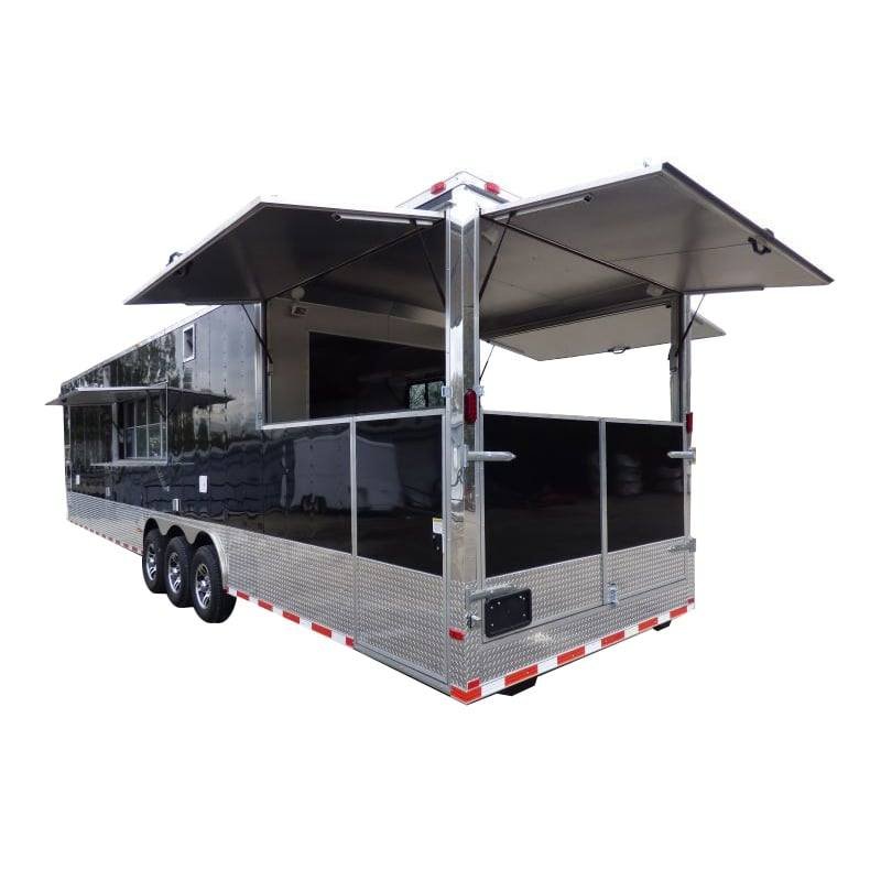 Concession Trailer Gooseneck Black 8.5′ x 45′ BBQ Smoker Event Catering Restroom Generators