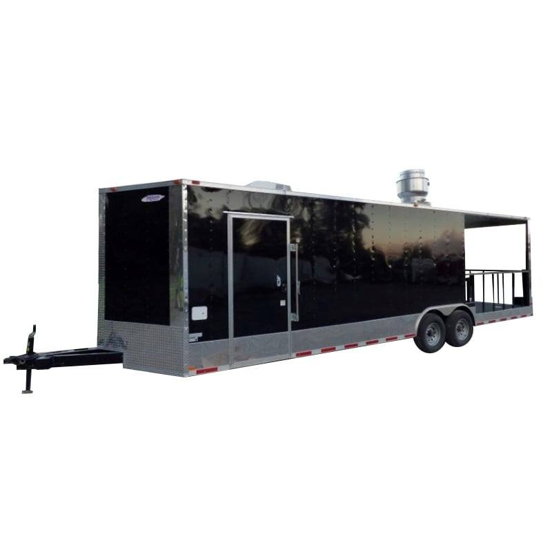 8.5′ x 28′ Black Concession BBQ Food Event Catering Trailer