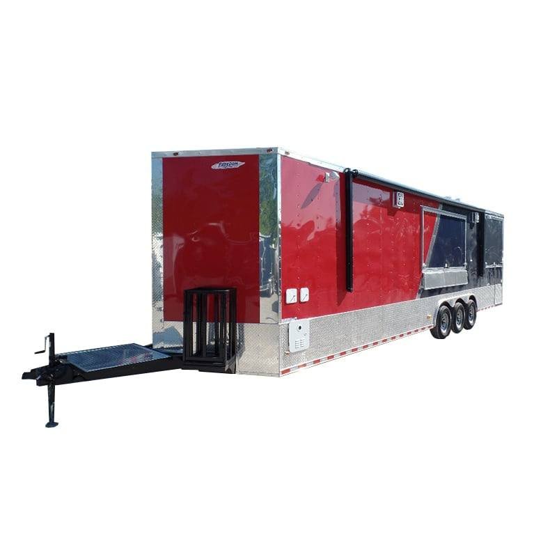 Concession Food Trailer 8.5′ x 32 Red/Blue BBQ Event Catering