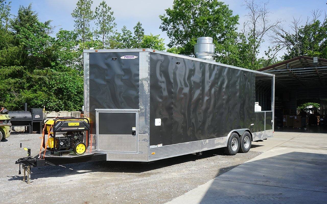 8.5′ x 24′ Charcoal Gray BBQ Vending Porch Style Concession Trailer — photo 6