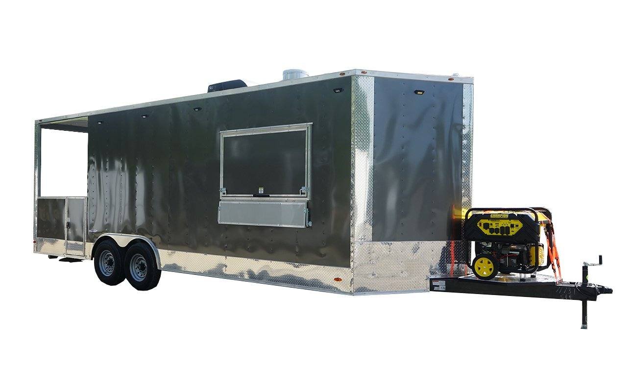 8.5′ x 24′ Charcoal Gray BBQ Vending Porch Style Concession Trailer