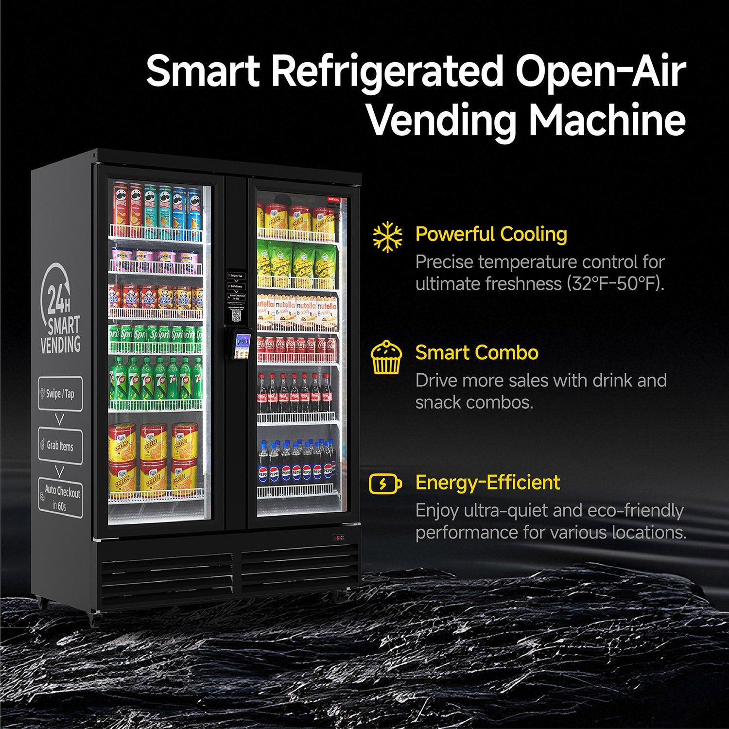 HAHA AI Vending Ultra 1200 | POS/NFC – Self-Service Double Door Refrigerated with 756 bottles space HAHA AI Vending Ultra 1200 double door refrigerated front view - view 7