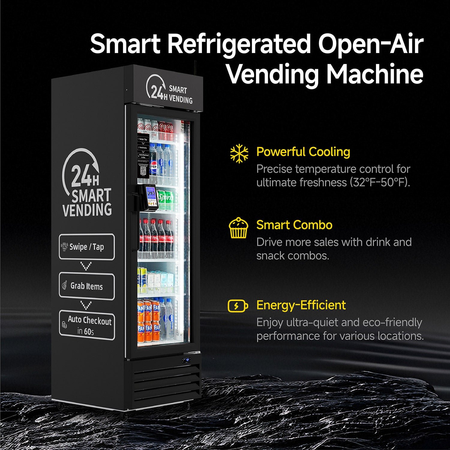 HAHA AI Vending Mini 360 | Touch Card Reader – Smart Refrigerated Combo with 252 bottles space HAHA AI Vending Mini 360 smart refrigerated combo front view - view 7