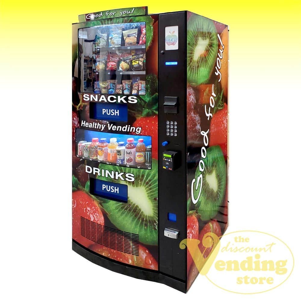 HY2011-9-yellow-bg-1.jpg Refurbished Seaga HY2100 combo, full-size refrigerated snack and drink machine