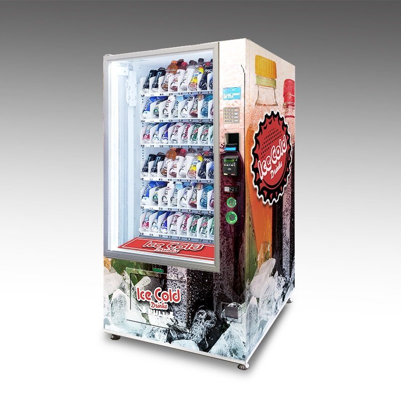 Ice-Cold-Duravend-54BE-Wrapped.jpg DVS Duravend 54BE elevator drink vending machine front view - view 2