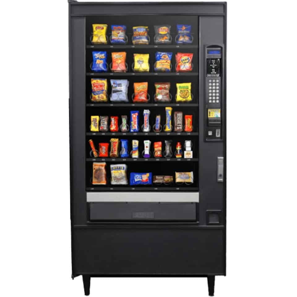 National-157-stocked.jpg Refurbished Crane National 157 snack vending machine, 5-wide glass front - view 2