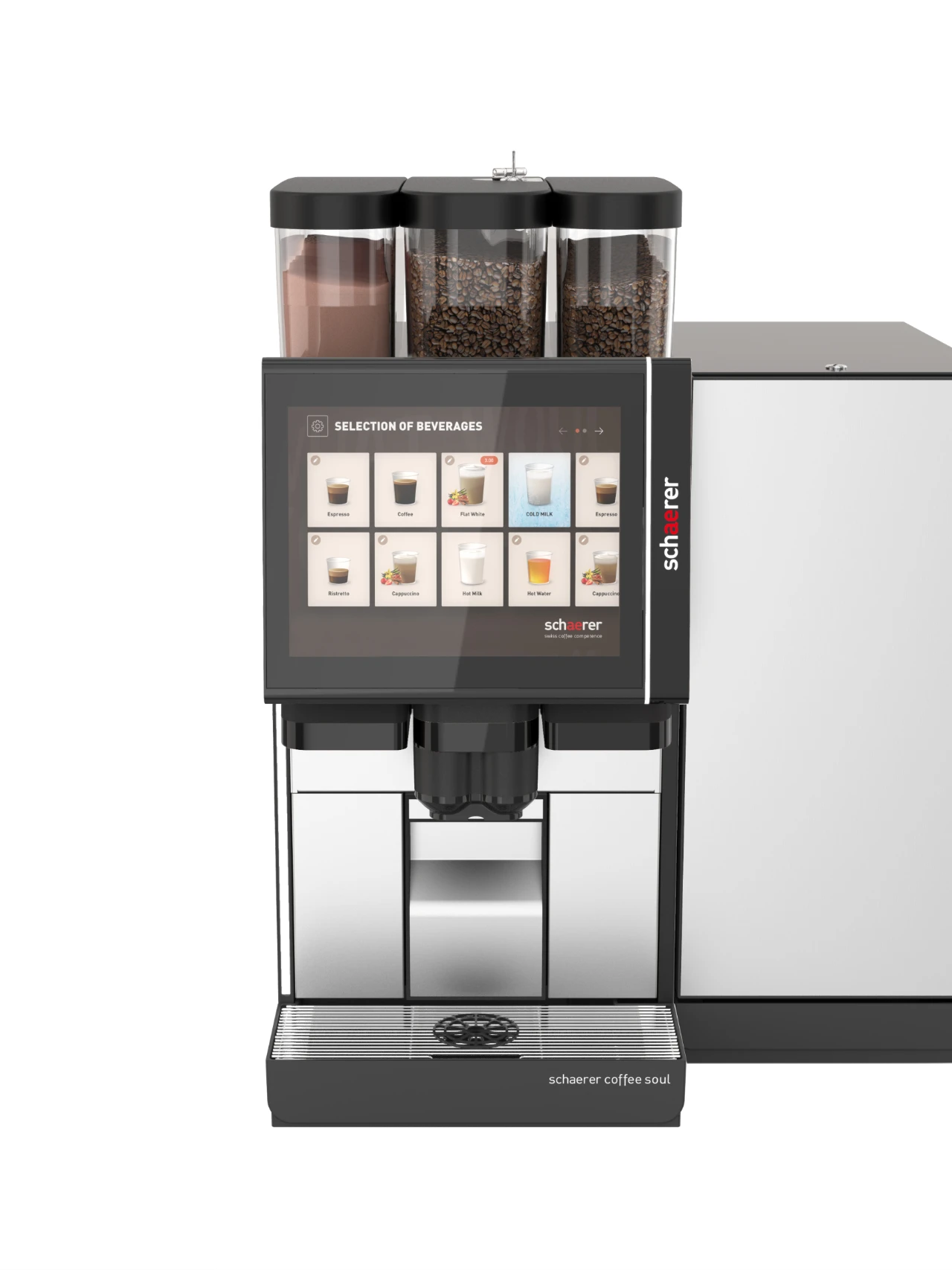 Schaerer-Coffee-Machines_Soul-12_Front-View_Black_Steel_Cooler.webp Schaerer Soul 12 vending machine front view - view 2