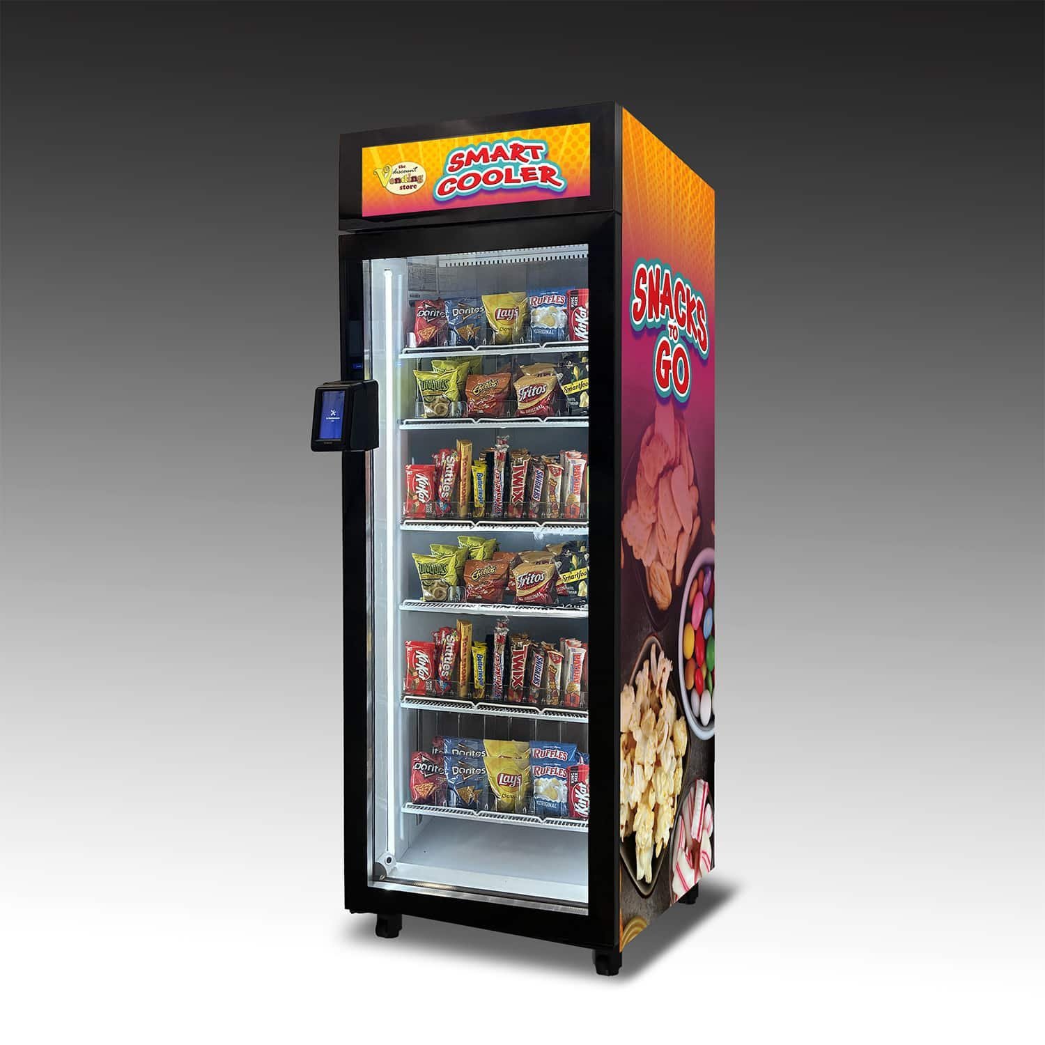 Snacks_Duravend_Smart_Cooler_-_Wrapped.jpg DVS Snack Smart Cooler 5000 AI vending machine front view