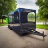 8.5 x 25 Black Concession Trailer with front porch and dual service windows