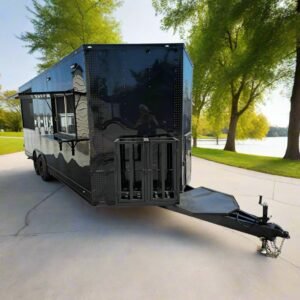 8.5' X 22' Black With Blackout Concession Trailer BBQ Event Catering