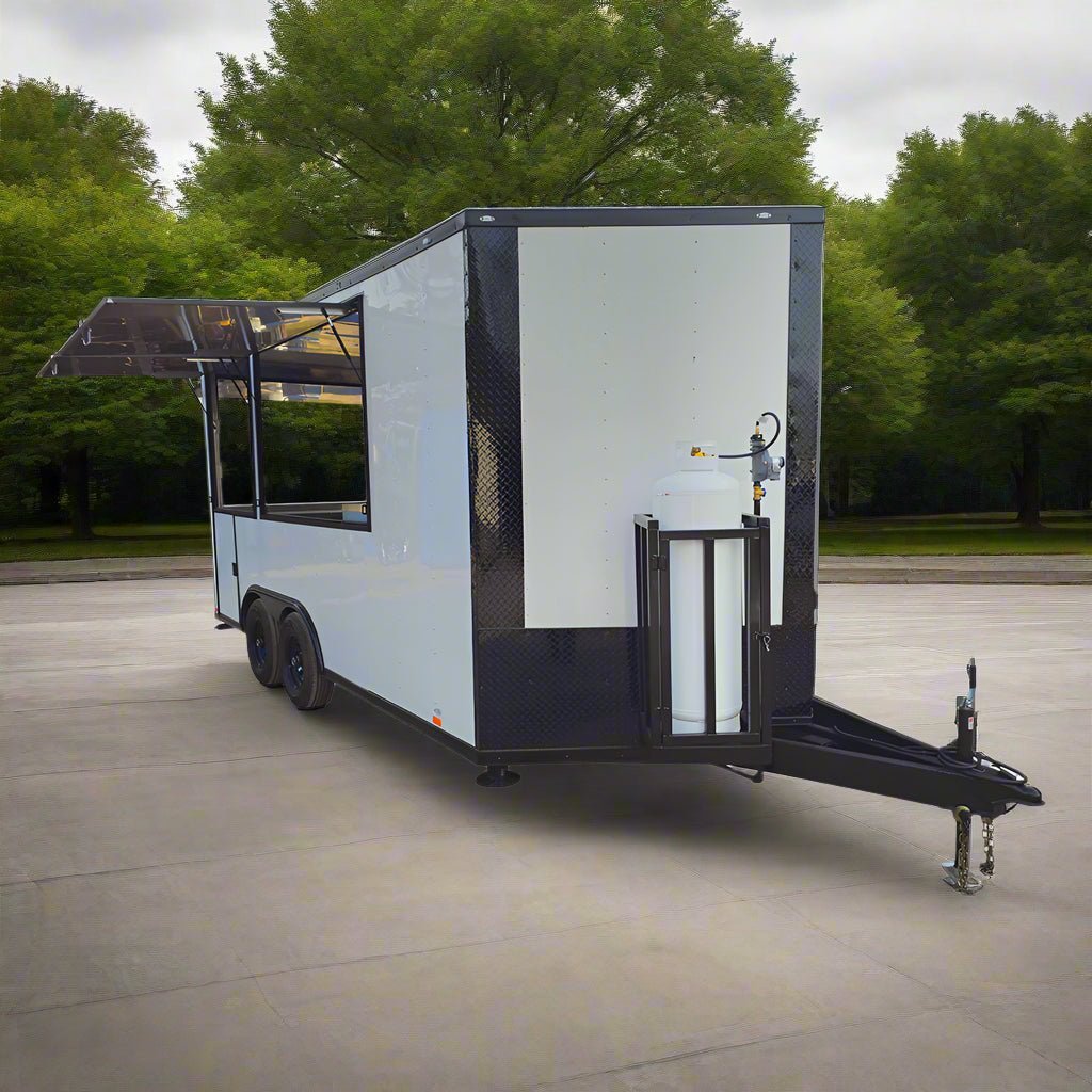 8.5′ X 16′ Concession Trailer White W/Black Trim Food Event Catering