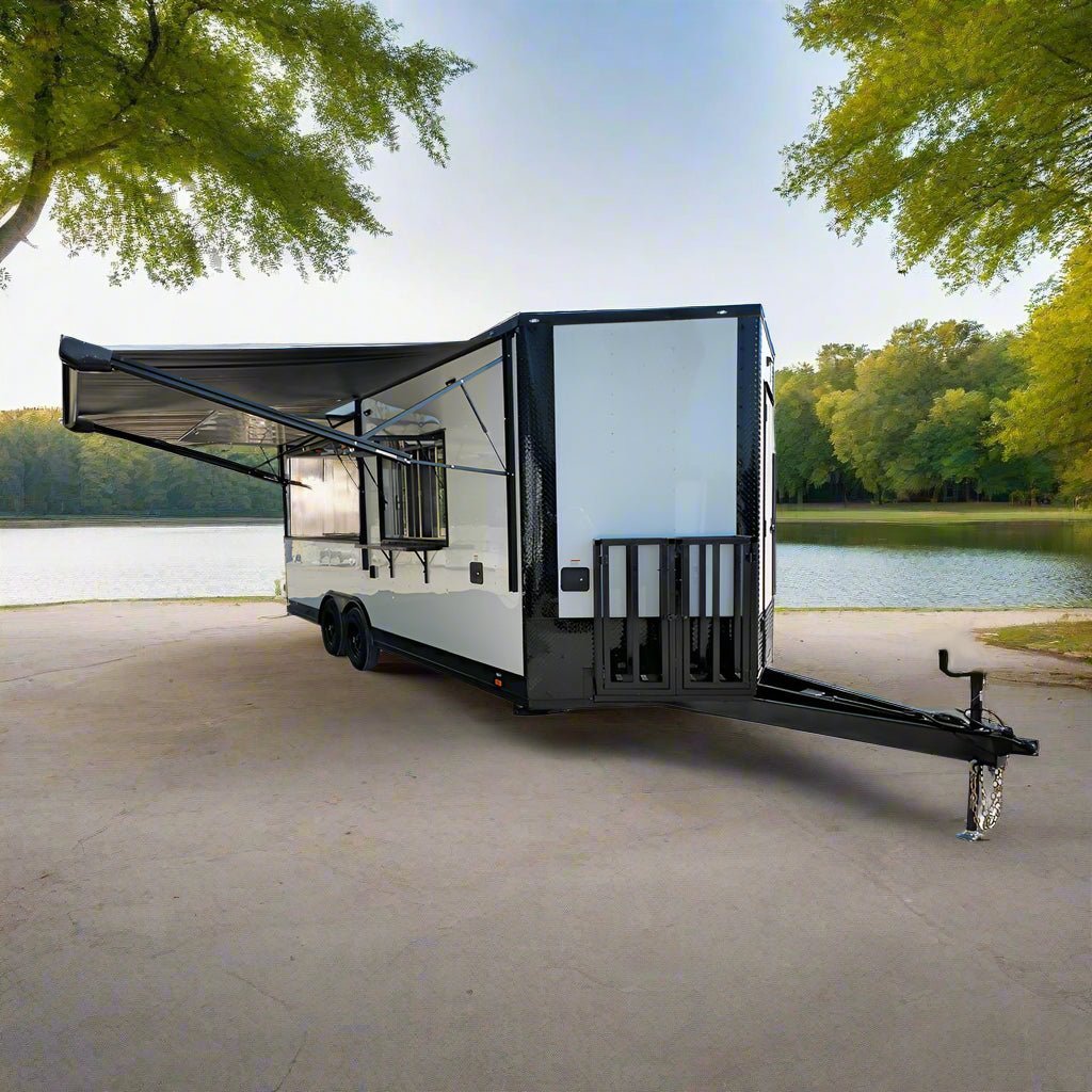 8.5′ X 22′ White / W Black Out Concession Trailer Kettle Corn Event Catering