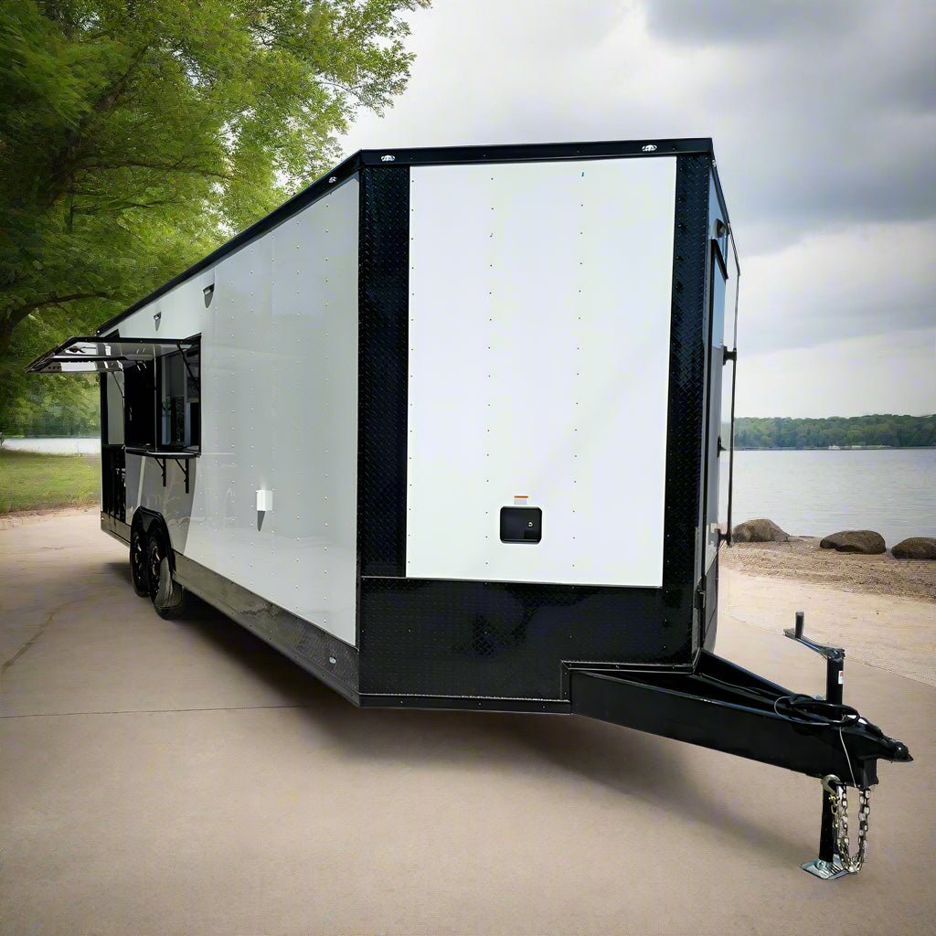 8.5′ X 26′ White With Blackout Concession Trailer Beverage & Soft Serve Catering