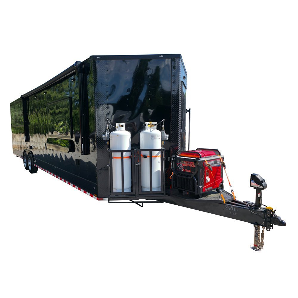 8.5′ X 32′ Concession Trailer Black With Blackout 12′ Porch Food Event Catering