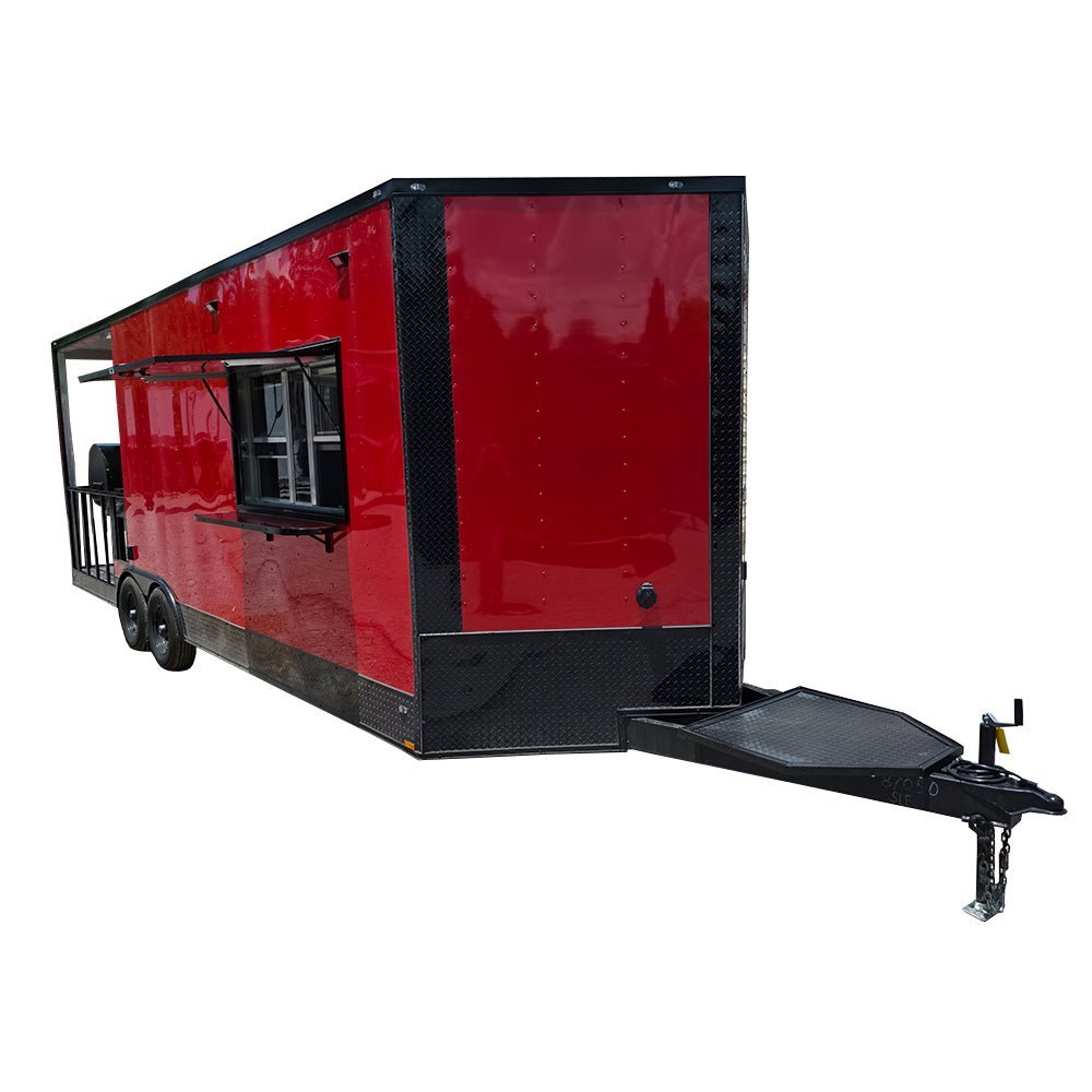8.5′ X 24′ Red With Blackout BBQ Concession Trailer With 8ft Porch