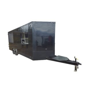 8.5' X 22' Black Elite Concession Trailer With Blackout Trim and Screens