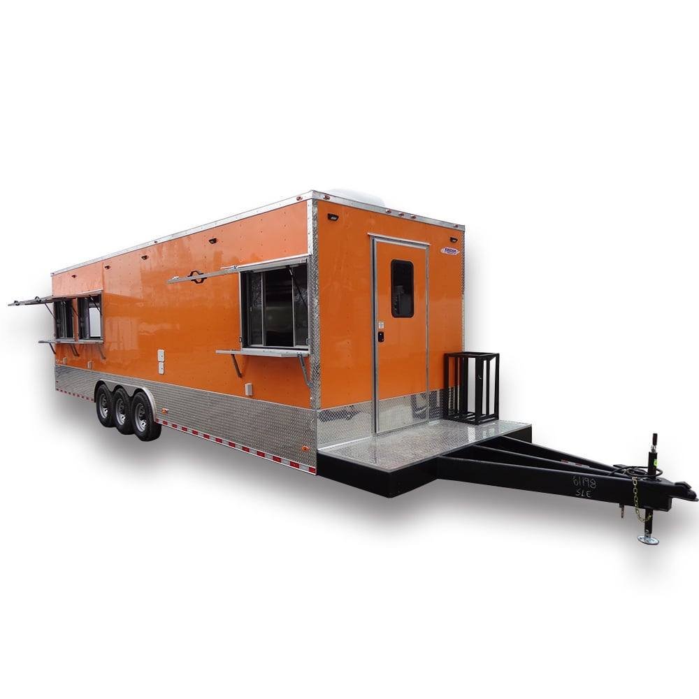 8.5′ x 30′ Orange Flat Nose Concession Food Trailer