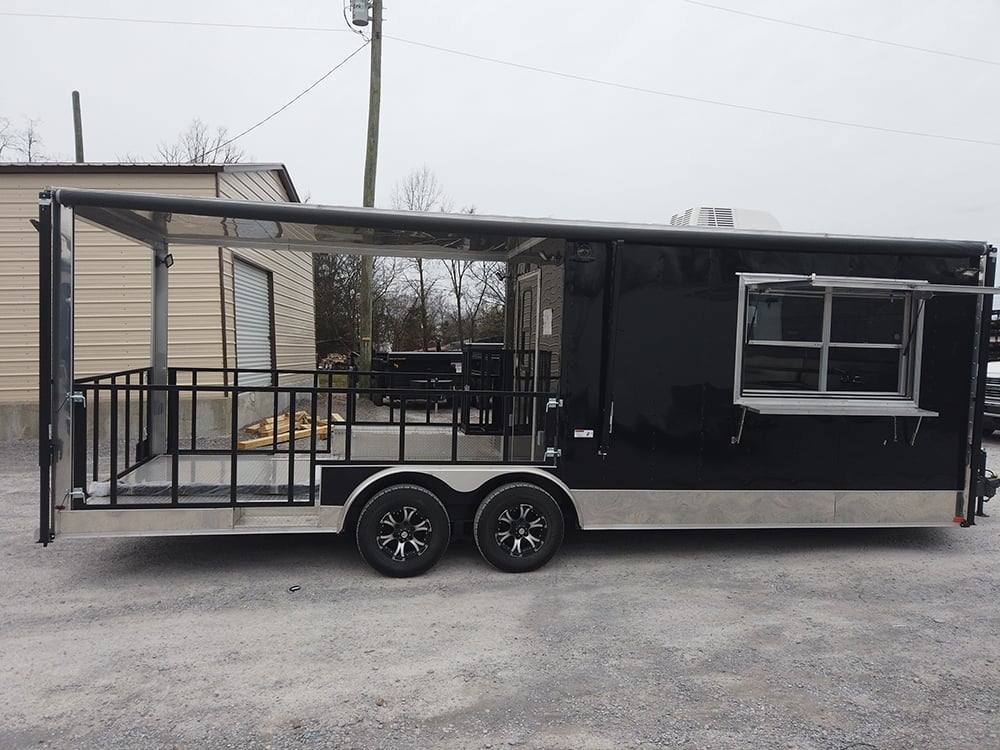 8.5′ x 24′ Black Porch Style BBQ Concession Food Trailer