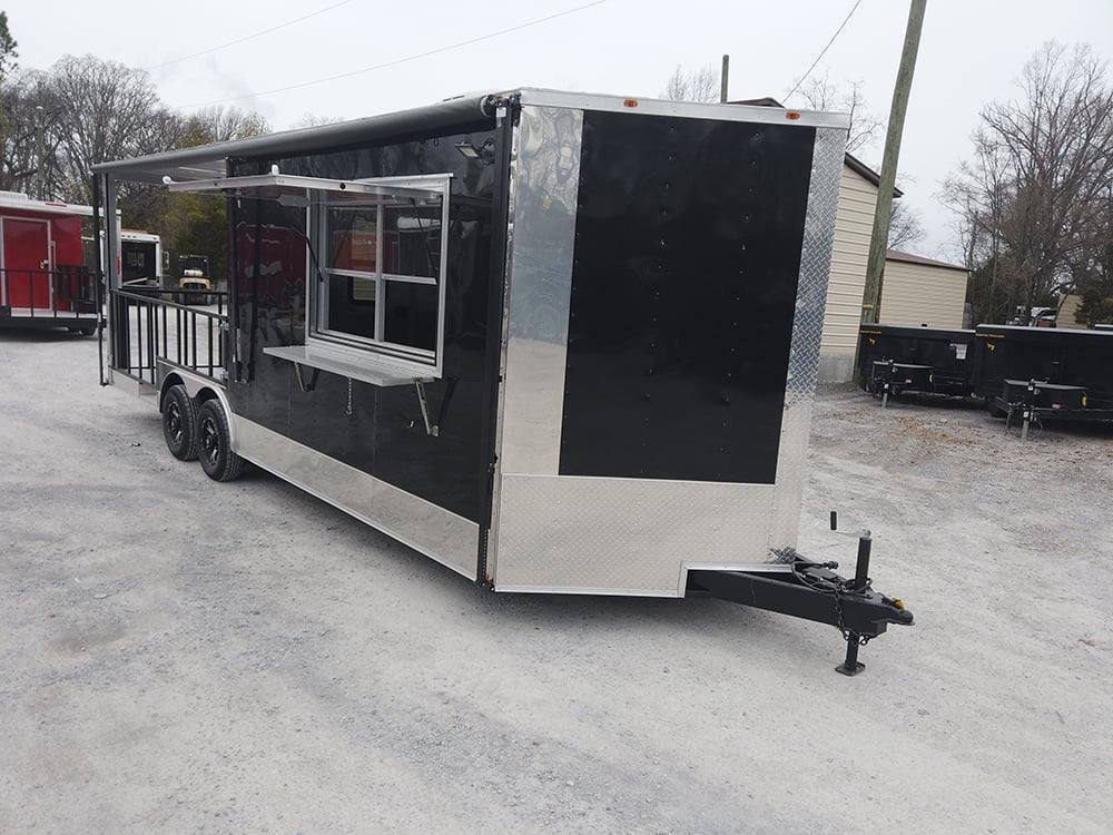 8.5′ x 24′ Black Porch Style BBQ Concession Food Trailer — photo 3