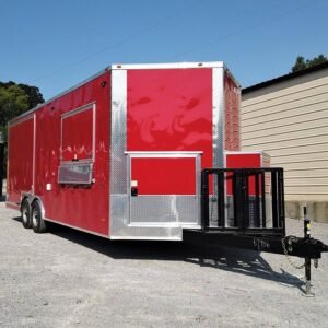8.5' x 22' Red Porch Style Concession Food Trailer